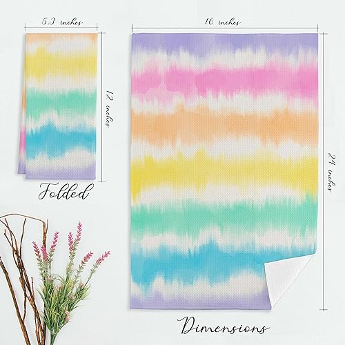 Miniatura 6 de EIONEY Toallas de cocina y paños de cocina de algodón con diseño de remolinos en espiral de teñido anudado pastel retro hippie pastel, toalla