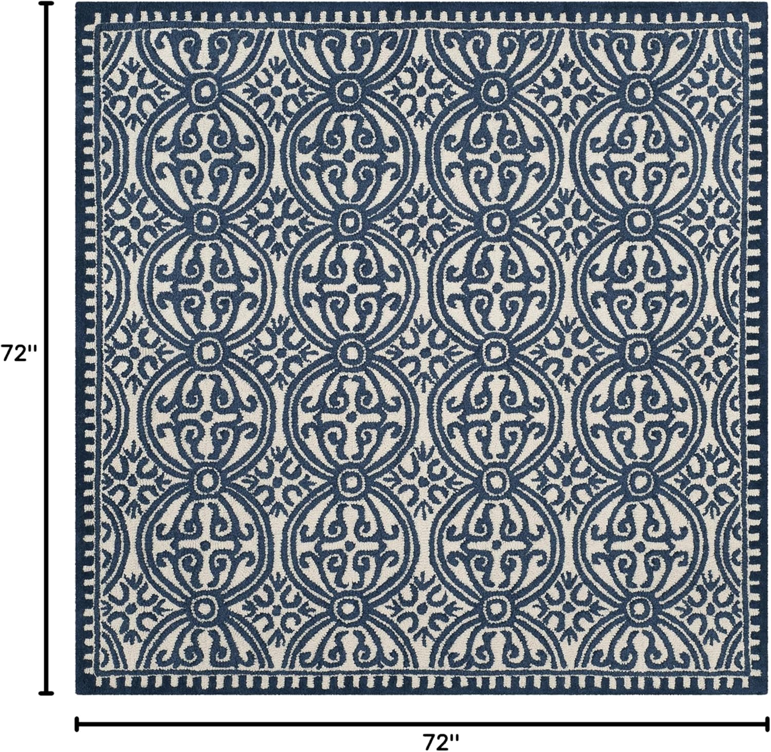 SAFAVIEH Cambridge Collection Area Rug - 6' Square, Ivory & Navy, Handmade Moroccan Wool, Ideal for High Traffic Areas in Living Room, Bedroom (CAM232B)