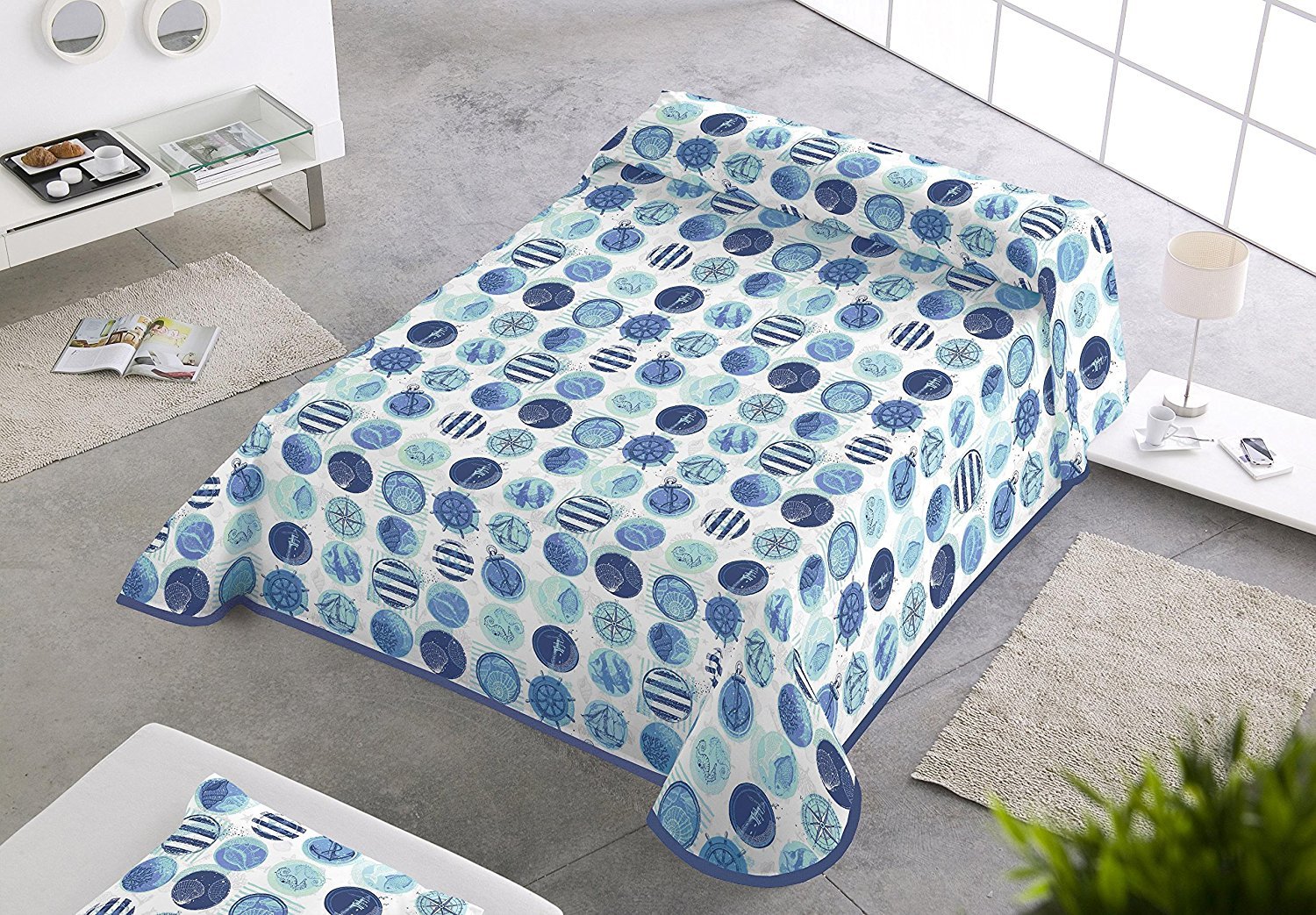 SABANALIA - Colcha Estampada Marina (Disponible en Varios tamaños) - Cama 90-180 x 280