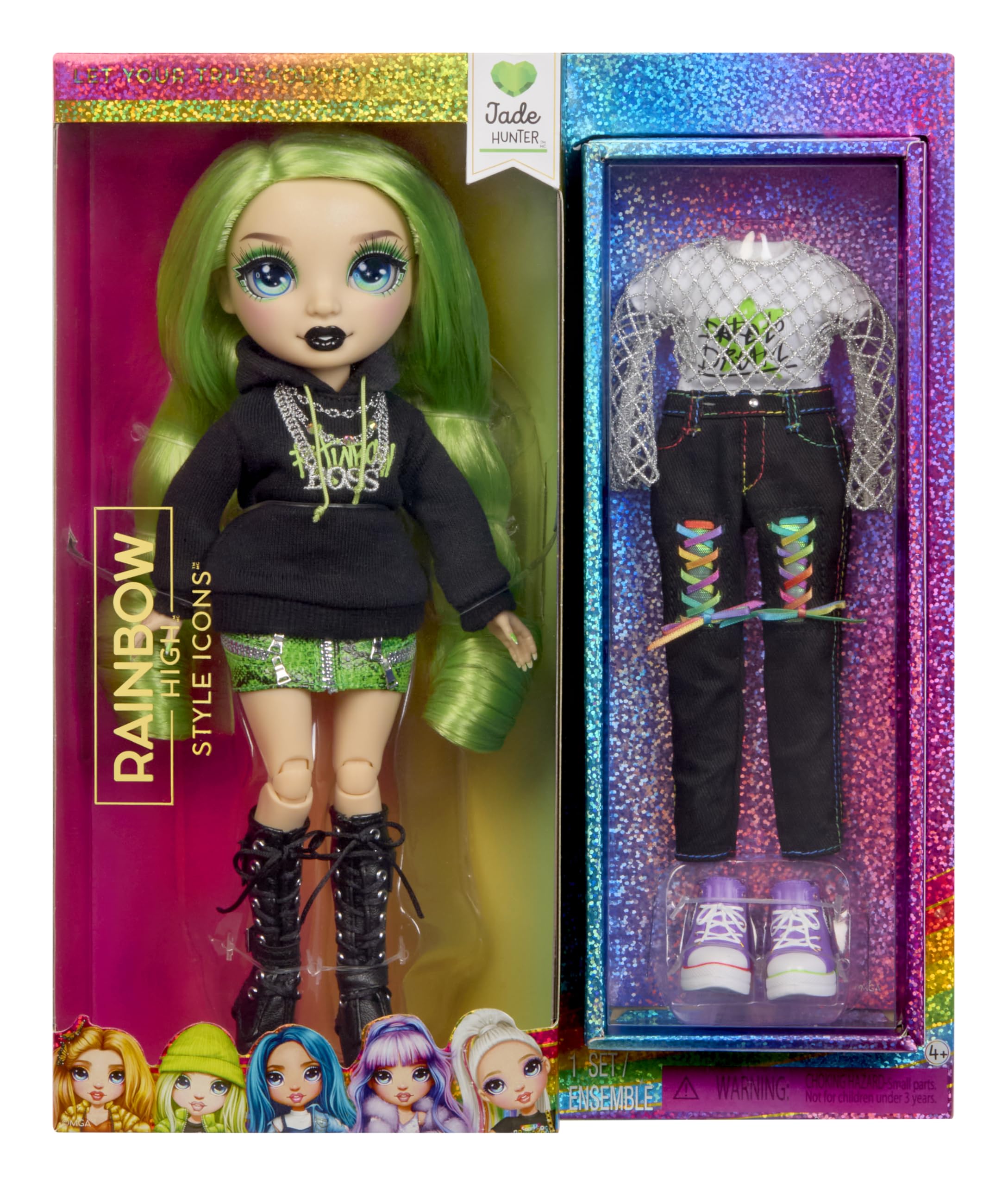 Rainbow High Style Icons Jade, 28cm Fashion Doll with Long Brushable Hair, Comes with a Second Outfit, Matching
