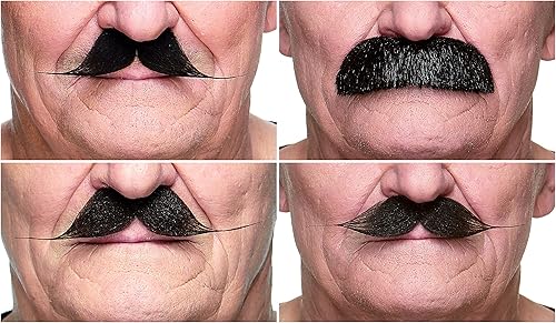 Miniatura 3 de Mustaches Mezcla de bigote falso autoadhesiva, novedad, paquete de valor de cabello facial falso (12 unidades)