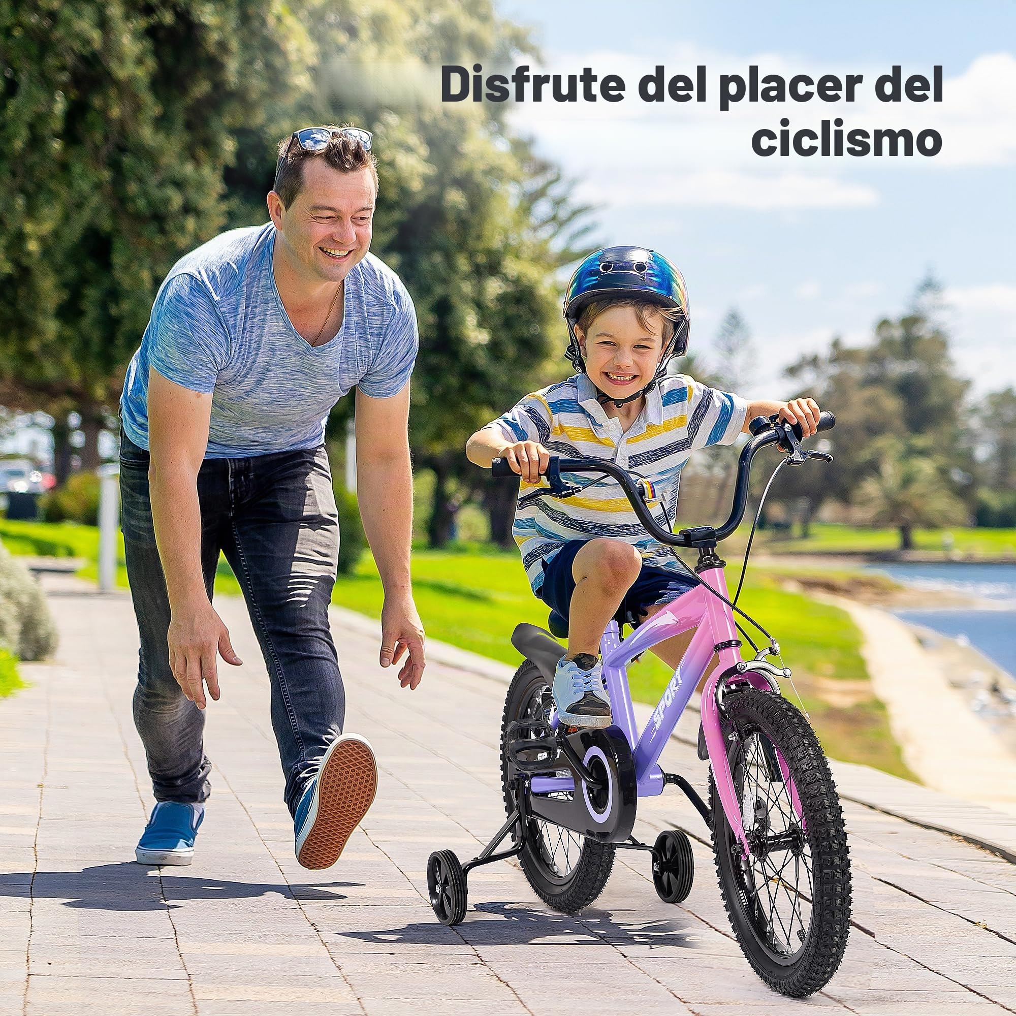 BODIOO Bicicleta infantil de 14 pulgadas, bicicleta para niños y niñas con ruedas estabilizadoras, marco estable, asiento ajustable, freno de contrapedal y freno de mano, adecuado para ciclistas de 94