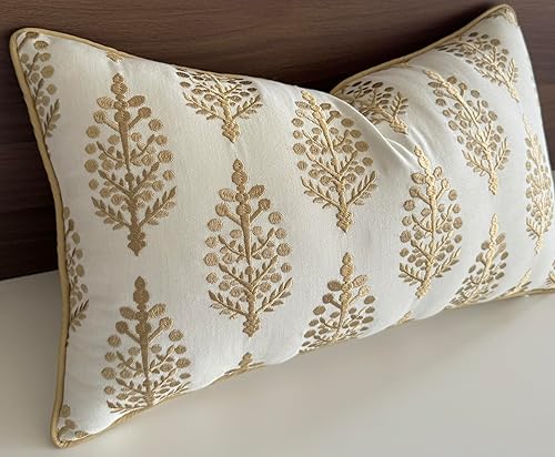 Miniatura 3 de Rudransha Funda de almohada decorativa bordada, oblonga, para dormitorio principal, nuevo hogar, aniversario, casa de campo, sofá, 12 x 20 pulgadas,