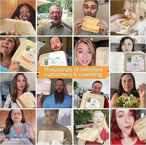 Miniatura 3 de Raj - Platos de hoja de palma 400 unidades Platos cuadrados de 7 pulgadas como platos de bambú desechables fuertes decorativos compostables para