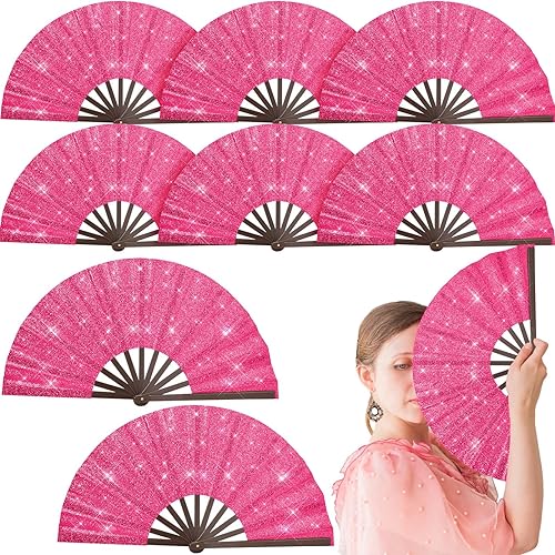 Miniatura 8 de Wenqik 9 piezas de decoración de abanico grande con purpurina plegable de bambú plegable plegable a mano ventilador chino de Kung Fu para regalos de
