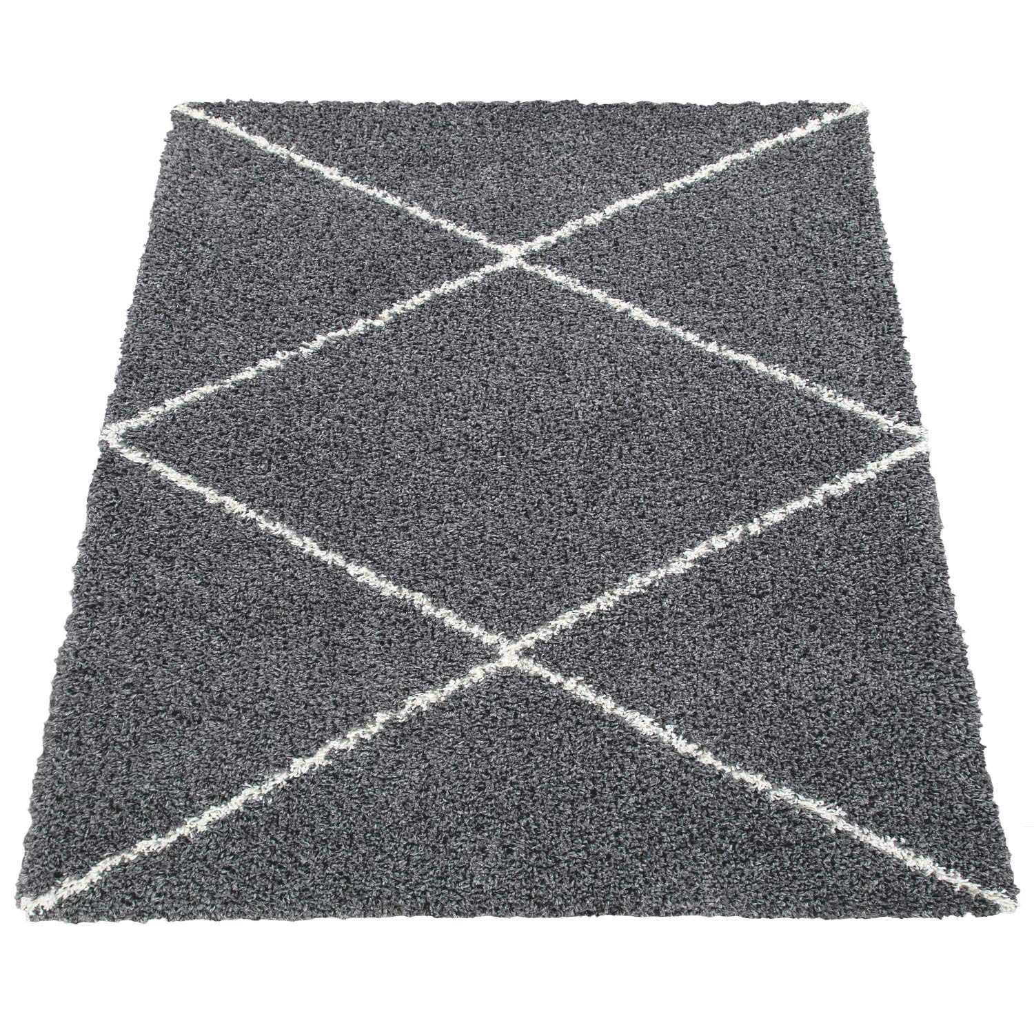 Paco Home Alfombra Salón Pelo Largo Shaggy Pelo Largo A Rombos Escandinava, tamaño:140x200 cm, Color:Antracita