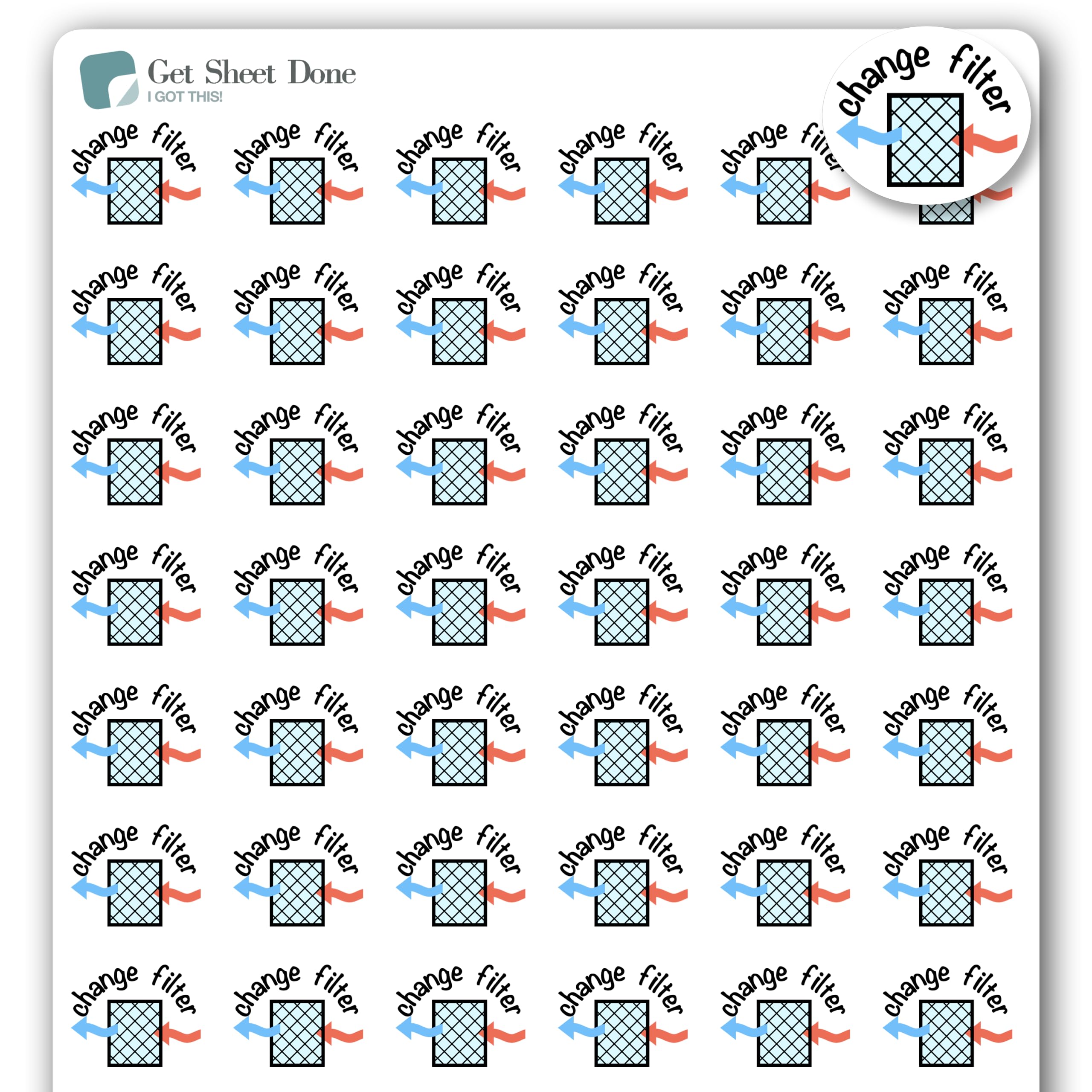 Change Filter Planner Stickers / 54 Fun Vinyl Stickers (1/2”) / AC Furnace HVAC Chores/Essential Productivity Life Planner Stickers/Bujo Bullet Journaling/Appointments (Matte Vinyl, 1 Sheet)