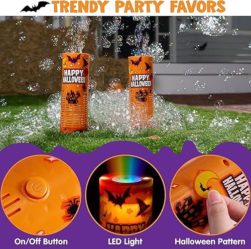 Miniatura 4 de JOYIN 2 piezas de juguetes de máquina de burbujas con luz de Halloween con calcomanías de bricolaje, soplador automático de burbujas brillante con