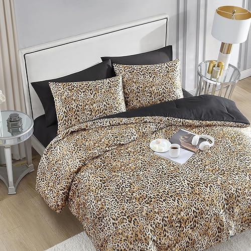 Miniatura 6 de Juicy Couture Juego de edredón de satén con estampado de leopardo, tamaño individualindividual XL, estampado de guepardo, 2 piezas, lavable a