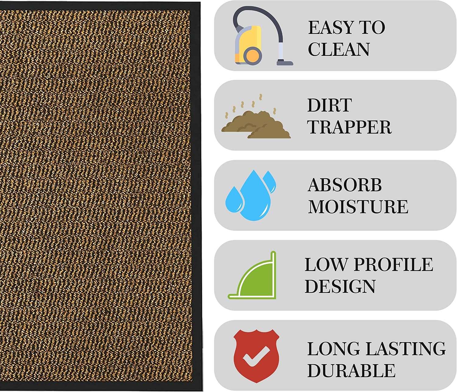 NAUSHA Best Price Dirt Trapper Door Mat Heavy Duty indoor & outdoor Rubber Non-Slip Floor & Kitchen Barrier Mat Easy Clean Absorbent Soft Feel Entrance Rug Shoes Scraper Floor Mat (Brown - Image 3