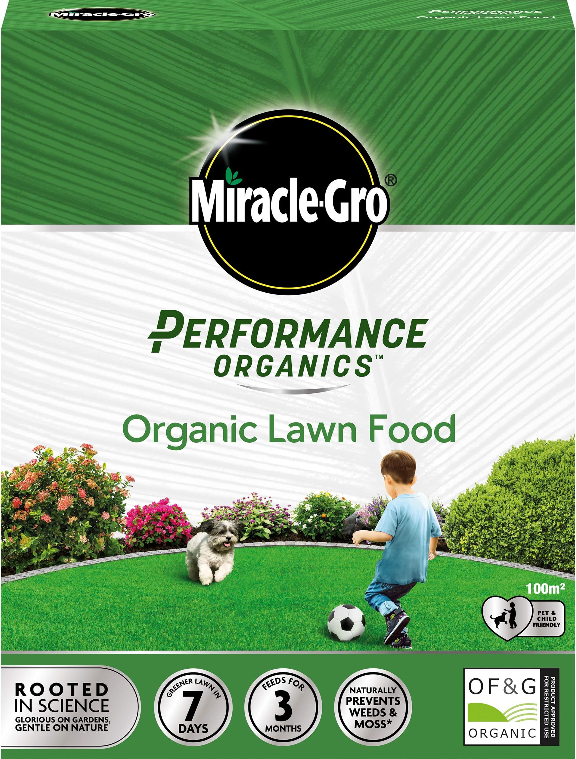 Miracle Gro Performance Organics Lawn Food, 100 m2 Coverage, 2.7 kg (Bee, Pet & Child Friendly)