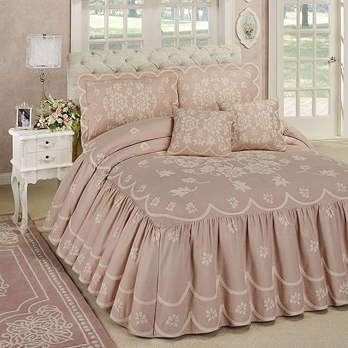 Touch of Class Juego de colcha romántica de gran tamaño con estampado floral de primavera y rosa polvorienta, tamaño matrimonial, color rosa, colcha