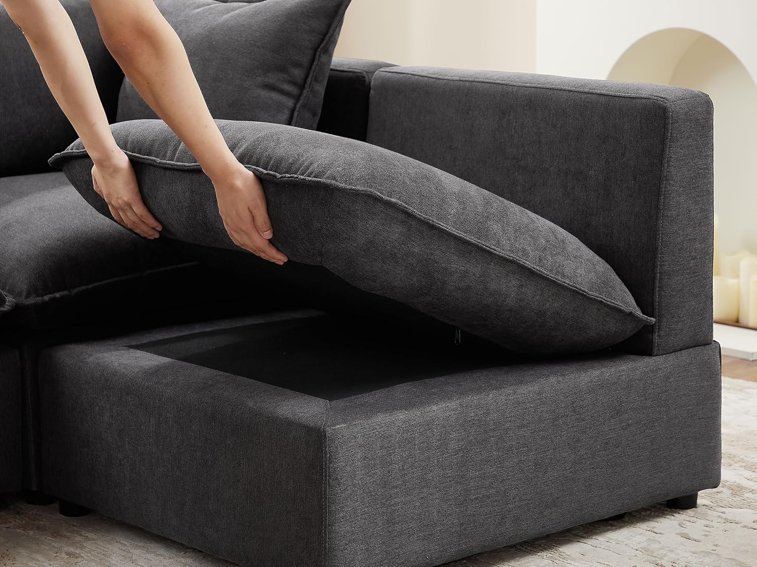 Modular Sectional Sofa, Convertible U Shaped Sofa Couch, Modular Sectionals with Ottomans, 6 Seat Sofa Couch with Chaise for Living Room (Dark Gray, U Shape)