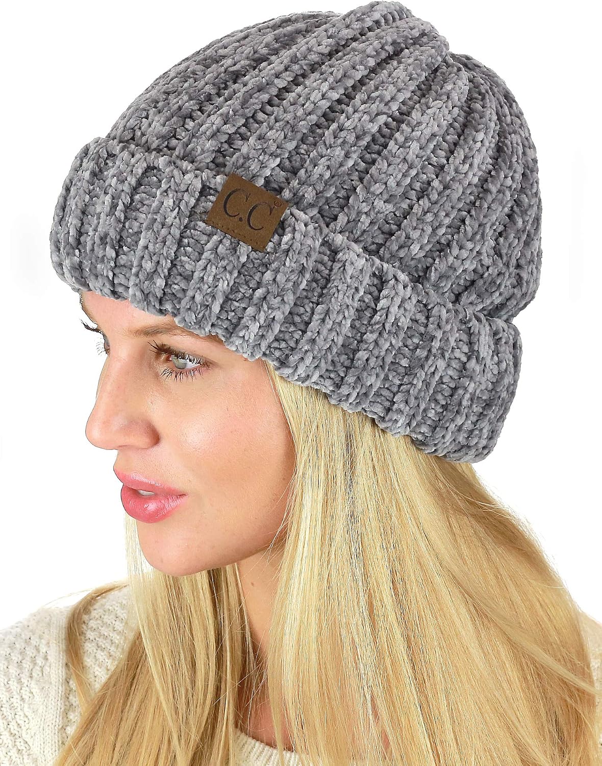 C.C Unisex Chenille Soft Warm Stretchy Thick Cuffed Knit Beanie Cap Hat