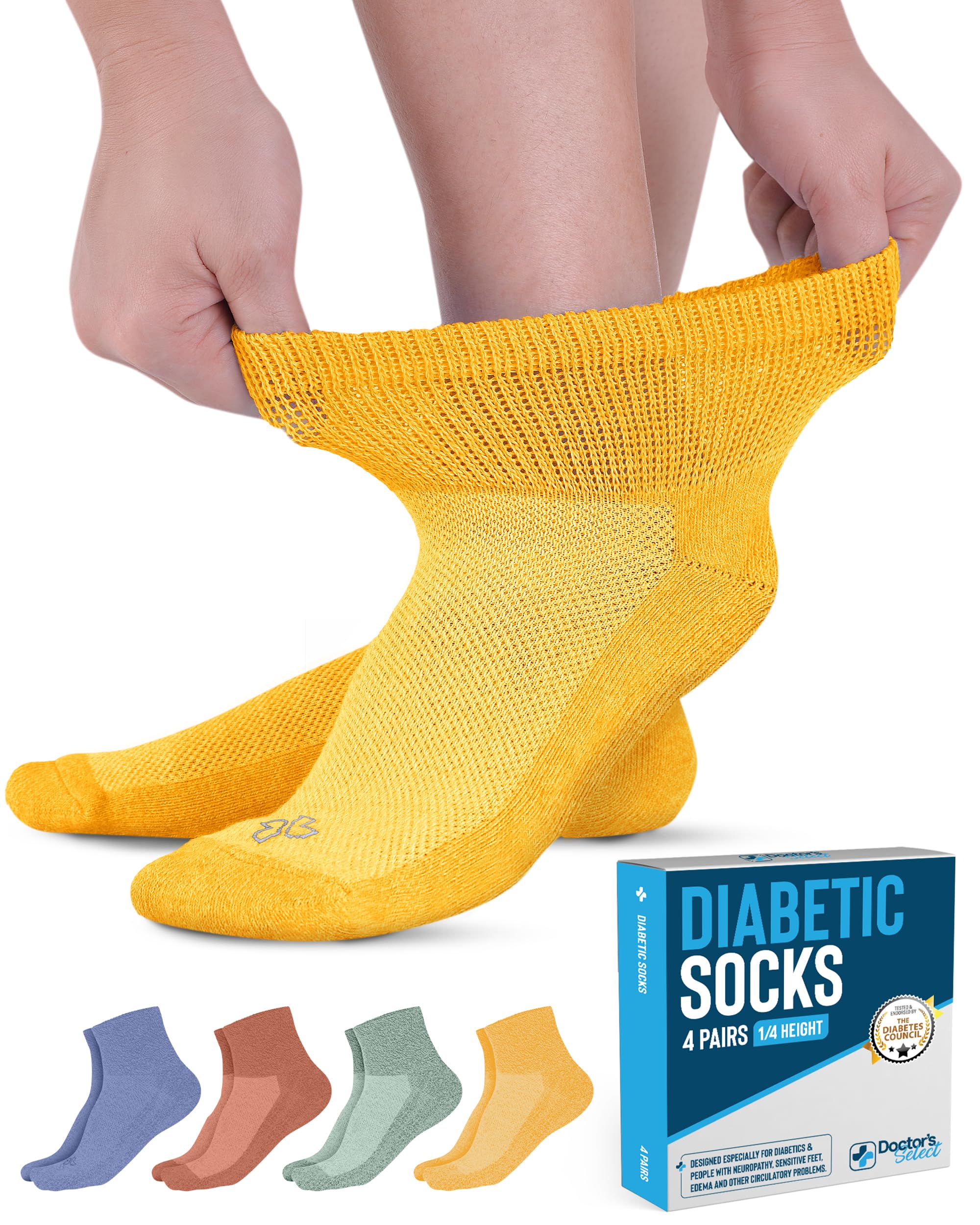 Doctor's Select Diabetic Ankle Socks for Women and Men - 4 Pairs | Unisex Adult Diabetic Socks