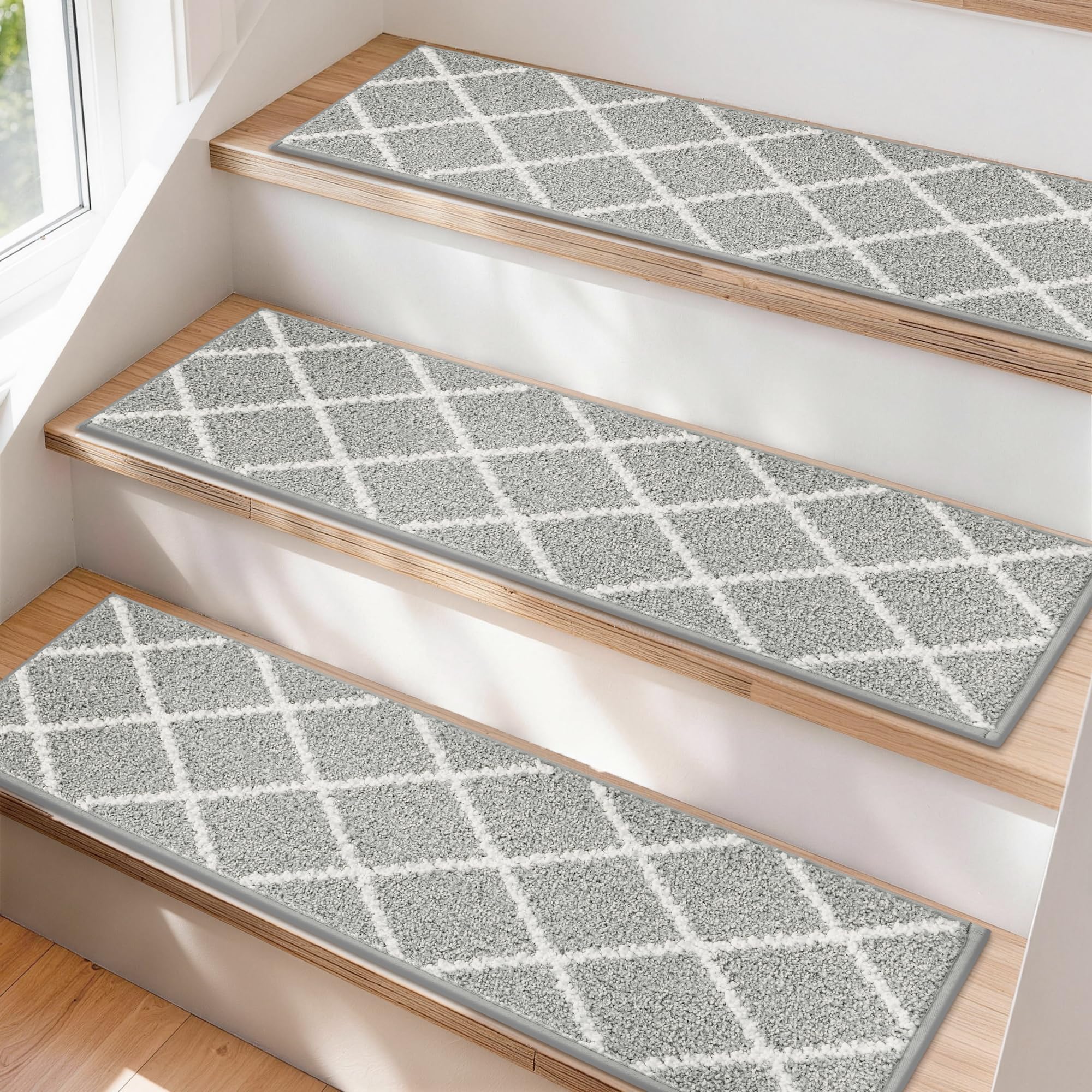 COSY HOMEER Edging Stair Treads Non-Slip Carpet Mat 28inX9in Indoor Stair Runners for Wooden Steps, Stair Rugs for Kids and Dogs, 100% Polyester TPE