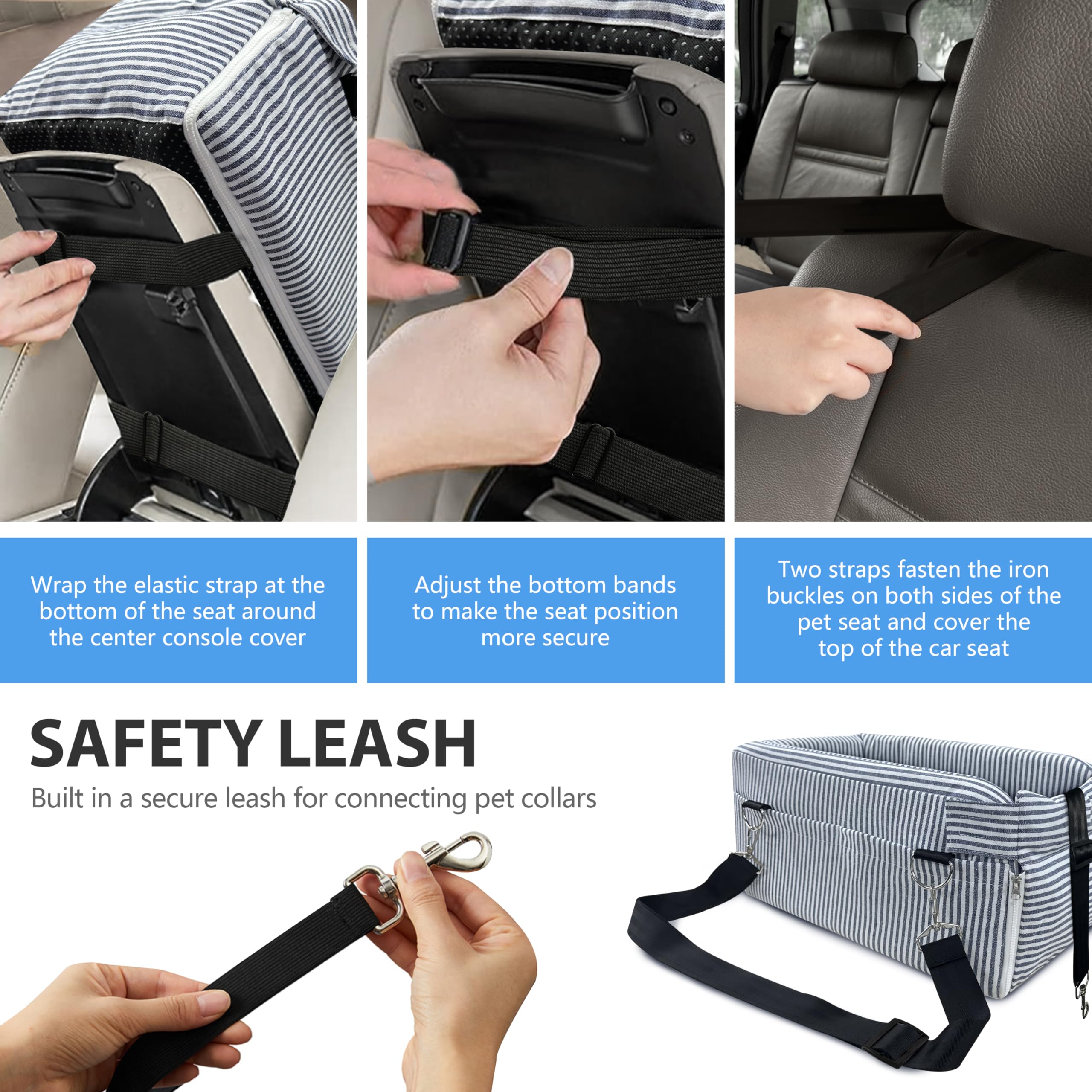 Asiento de coche para perros pequeños de hasta 13 libras, asiento para mascotas resistente al desgarro con base antideslizante, correas de seguridad ajustables y acolchado de alta calidad