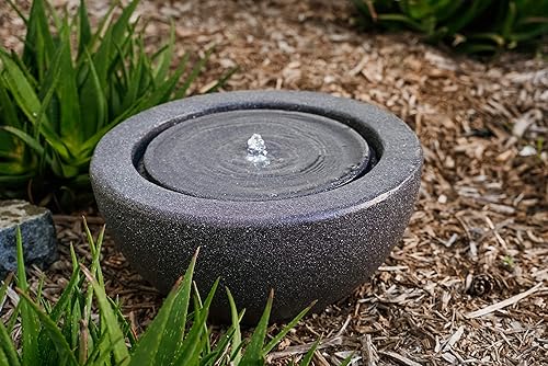 XBrand GE2010FTBK - Fuente de agua redonda con luz LED para interiores y exteriores, 10 pulgadas de alto, color gris
