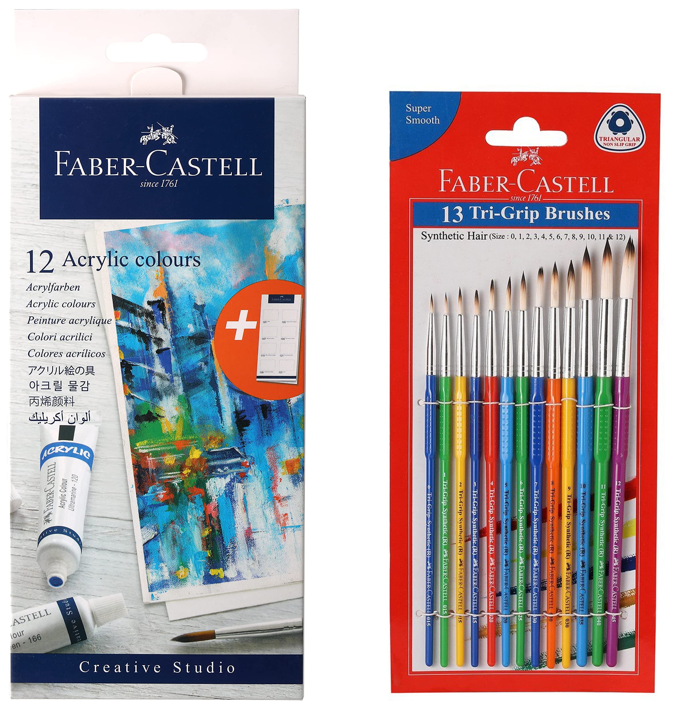 Faber-Castell A.W.Faber-Castell Student Acrylic 9ml Colour (Pack of 12) Tri-Grip Brush - Round, Pack of 13 (Assorted) (B0BPXKX1FH) Amazon Price History, Amazon Price Tracker