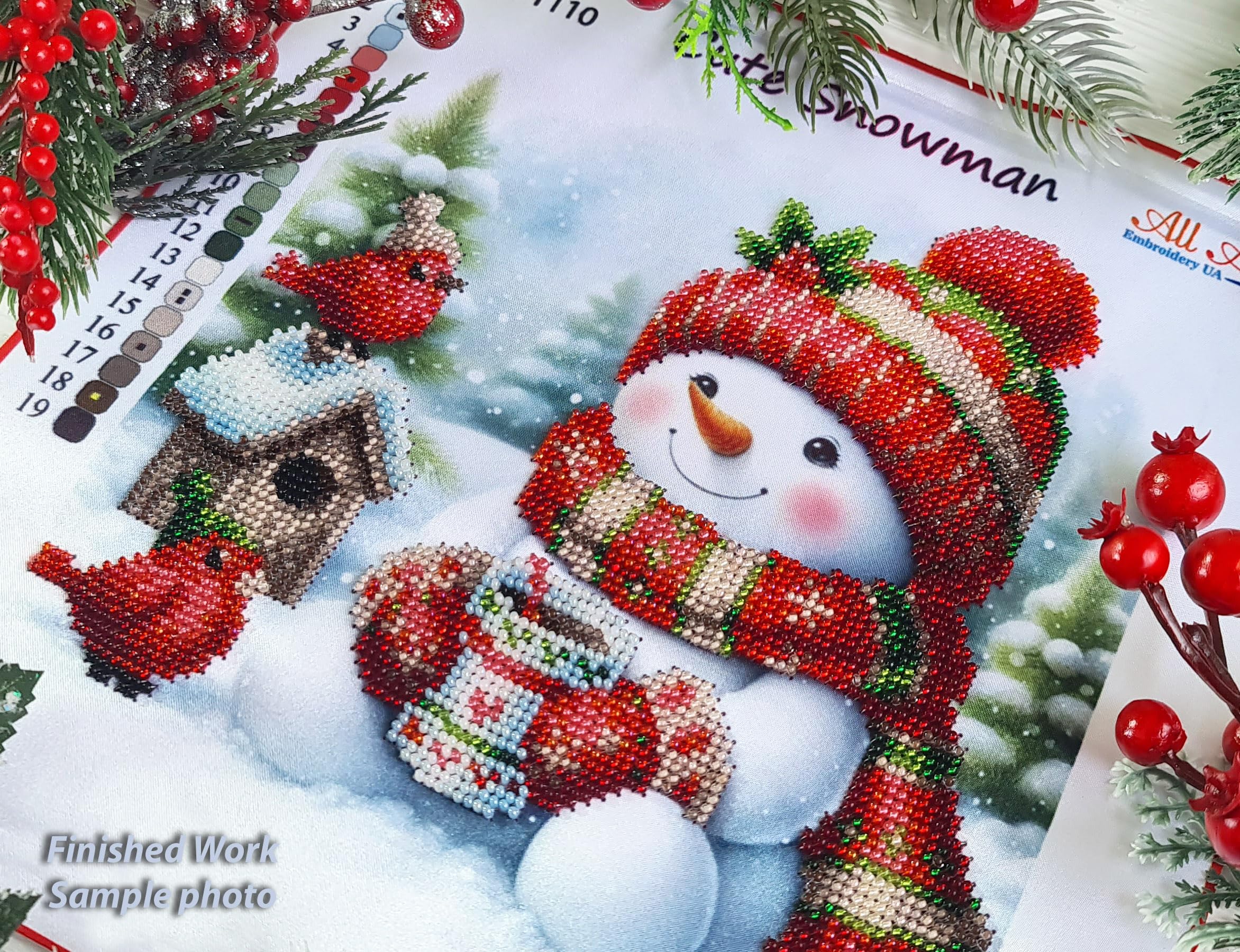 AllAboutEmbroideryUA Kit de bordado de cuentas, bonito muñeco de nieve DA-1110 con cuentas de punto de cruz, kit de costura de cuentas de Navidad