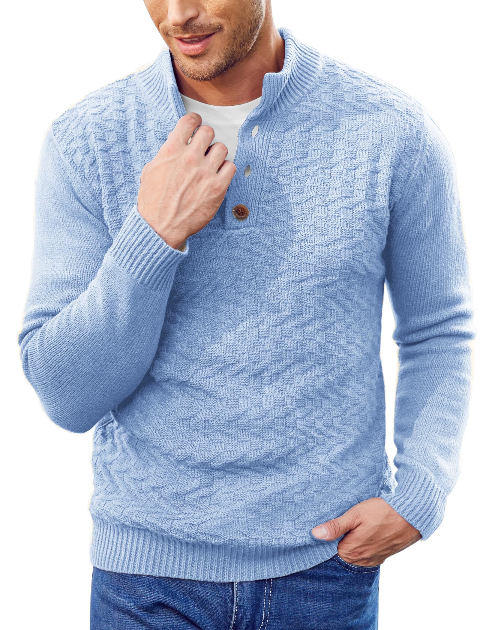 COOFANDY Maglioni Uomo Invernale Maglioni Collo Alto Henley Maglione Dolcevita Classico Maglione con Bottoni Regular Fit