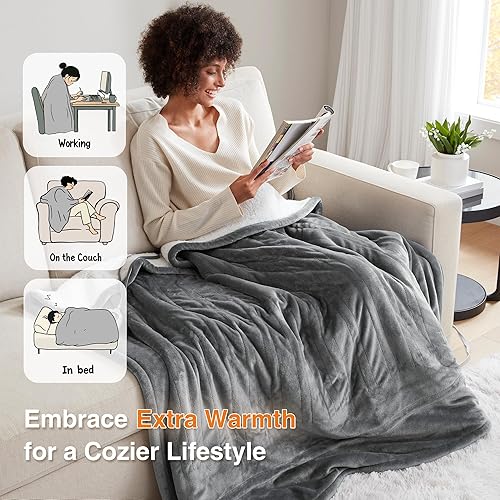 Miniatura 4 de Beautyrest Manta térmica, manta eléctrica, suave, cálida y reversible, sherpa, 3 ajustes de calor, apagado automático 2 horas, lavable a máquina, 50