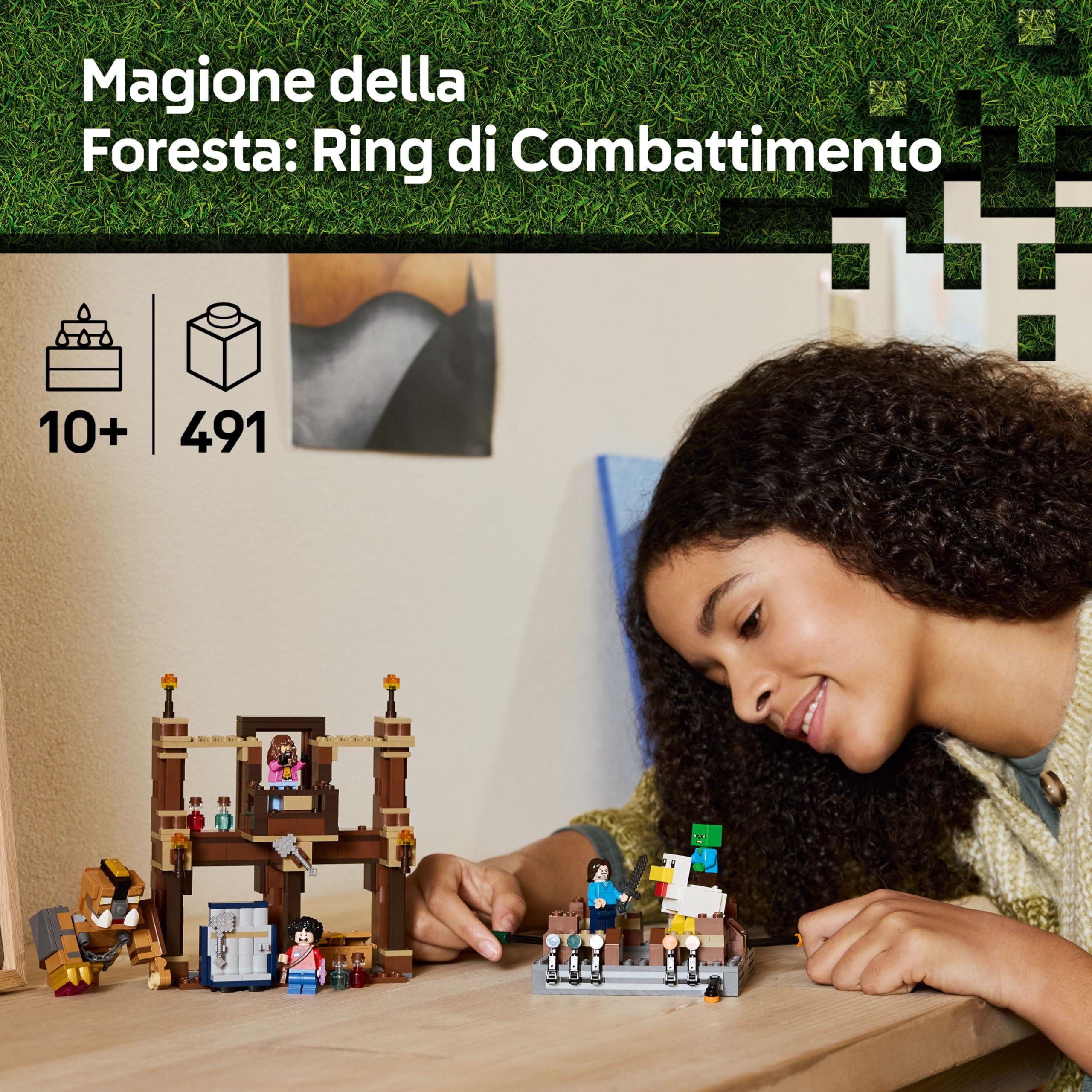 LEGO Minecraft Magione della Foresta: Ring di Combattimento - Giocattolo Interattivo con i Personaggi di Steve, Baby Zombie, Garret e Henry - Set da Gamer per Bambini e Bambine 10+ Fan del Film 21272