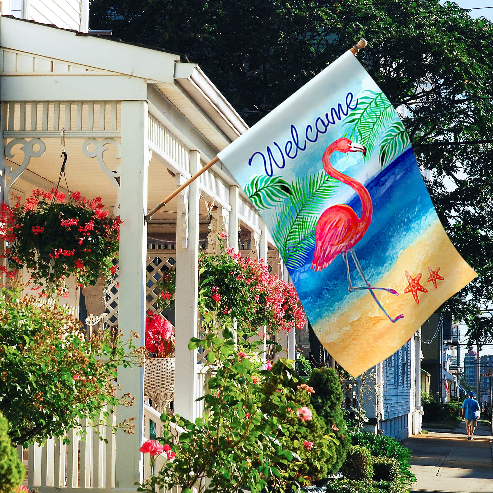 Morigins Flamingo Gartenflagge Doppelseitig – 30,5 X 45,7 Cm, Wetterfest, Mit Willkommens-Gruß & Tropischem Design