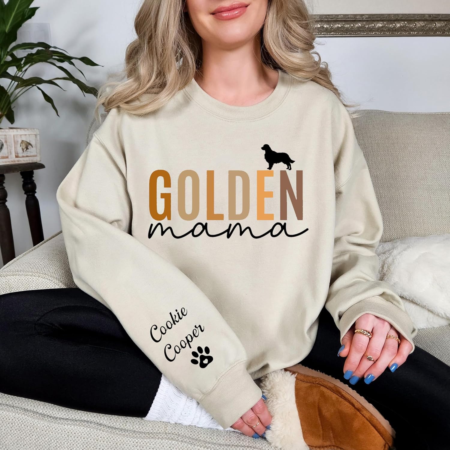 LOVELYPOD Custom Dog Mama Sweatshirt with Dogs Name on Sleeve, Fur Mom Sweater, Dogs Lover - Image 2