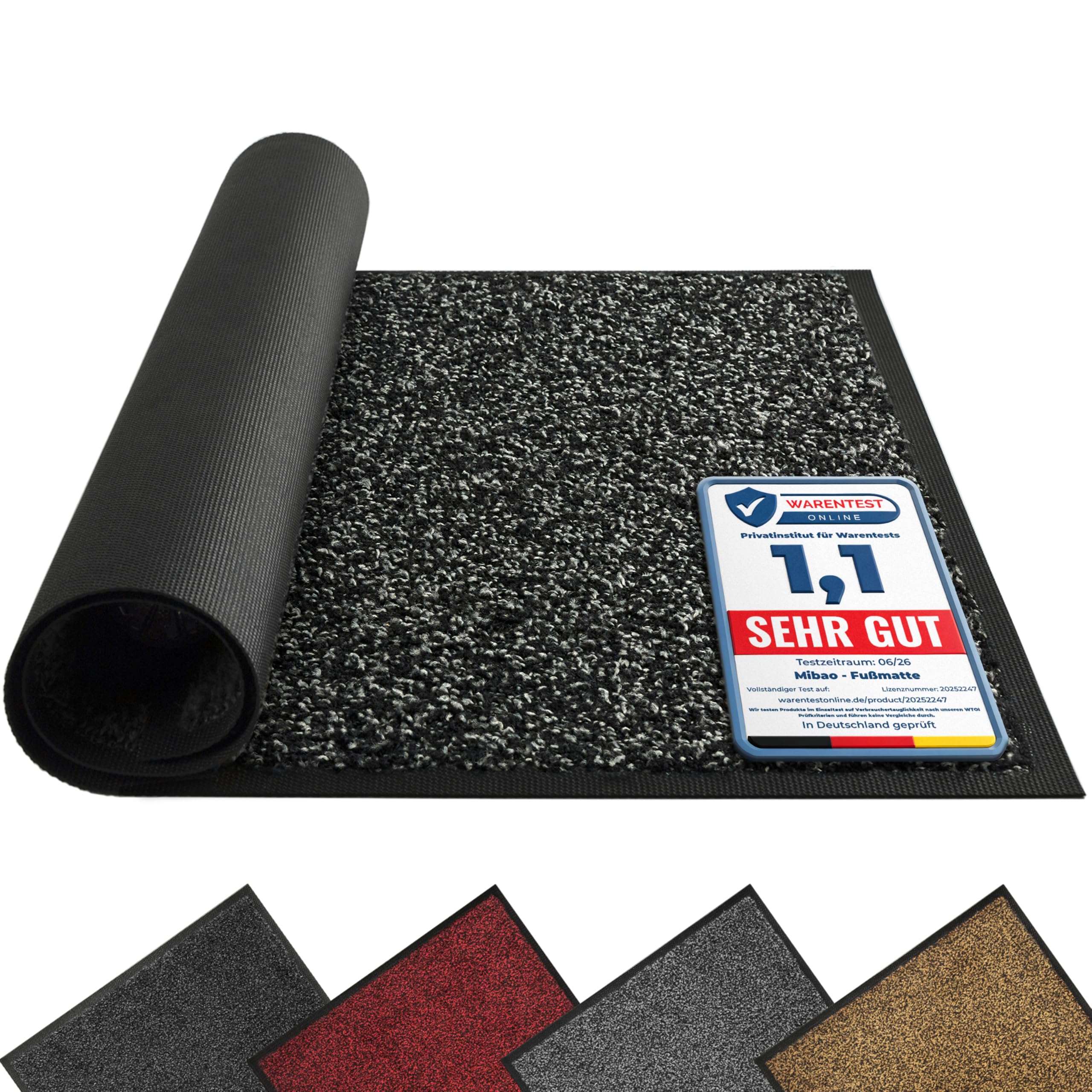 Mibao - Paillasson anti-saleté pour intérieur et extérieur - Lavable - Très résistant - Antidérapant - Tapis d'entrée - Grattoir à chaussures - Super absorbant - 90 x 150 cm - Noir