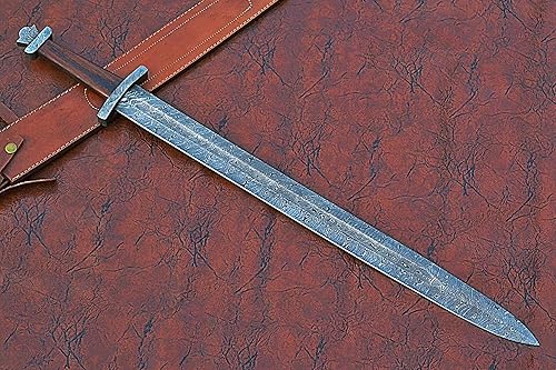 Miniatura 8 de Espada Jian de 32 pulgadas de largo, hoja de doble borde de acero de Damasco forjada a mano de 25 pulgadas de largo, empuñadura cruzada de acero de