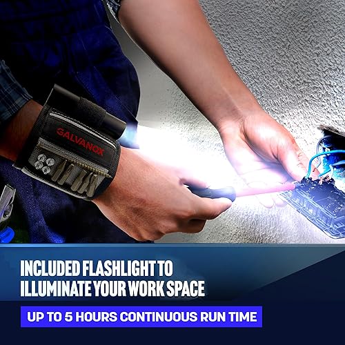 Miniatura 9 de Galvanox Pulsera magnética con luz de trabajo manos libres (3 modos) para sujetar tornillos, clavos y brocas, nailon duradero con potentes imanes,
