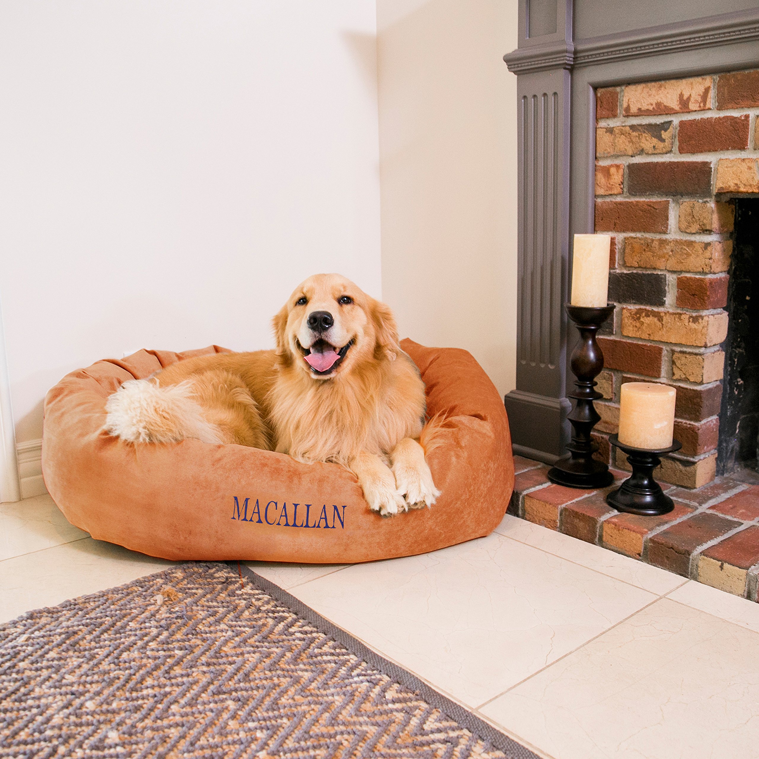 Majestic Pet Personalized Shredded Memory Foam Mix Calming Donut Dog Bed - 52 Inch, Washable &amp; Soft, with Spine Support - Fluffy, Orange