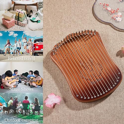 Miniatura 7 de VixxNoxx Arpa de lira, kit de arpa de Lyra de 17 cuerdas sólidas, instrumentos musicales de cuerda con bolsa de llave de afinación, instrucciones