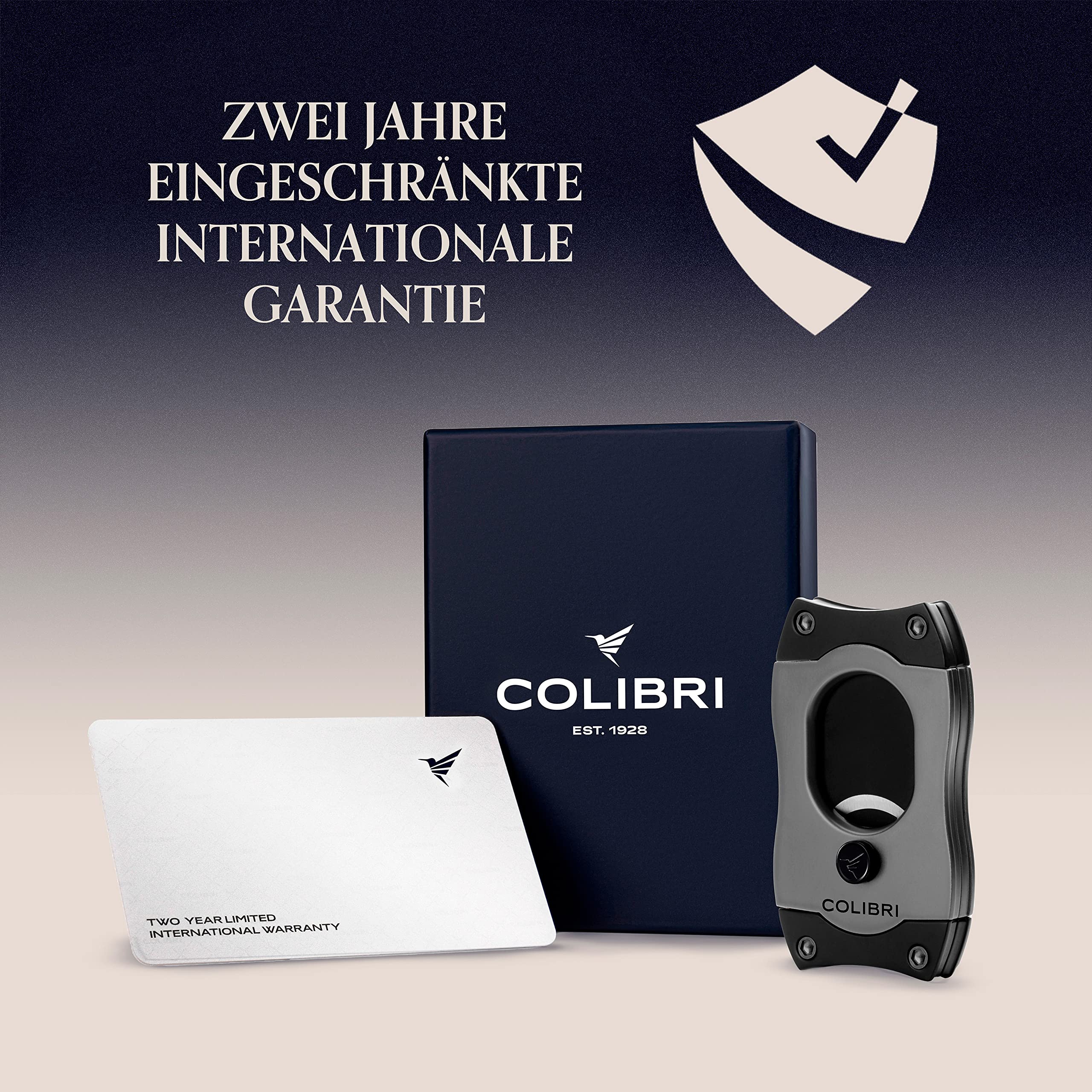 Colibri S-Cut Zigarrenschneider - Klassischer Gerader Schnitt - Bis zu 66 Ringmaß Zigarren - Ergonomisches Design - Antihaft-Beschichtung - Federbelasteter Auslösemechanismus - Inklusive Geschenkbox