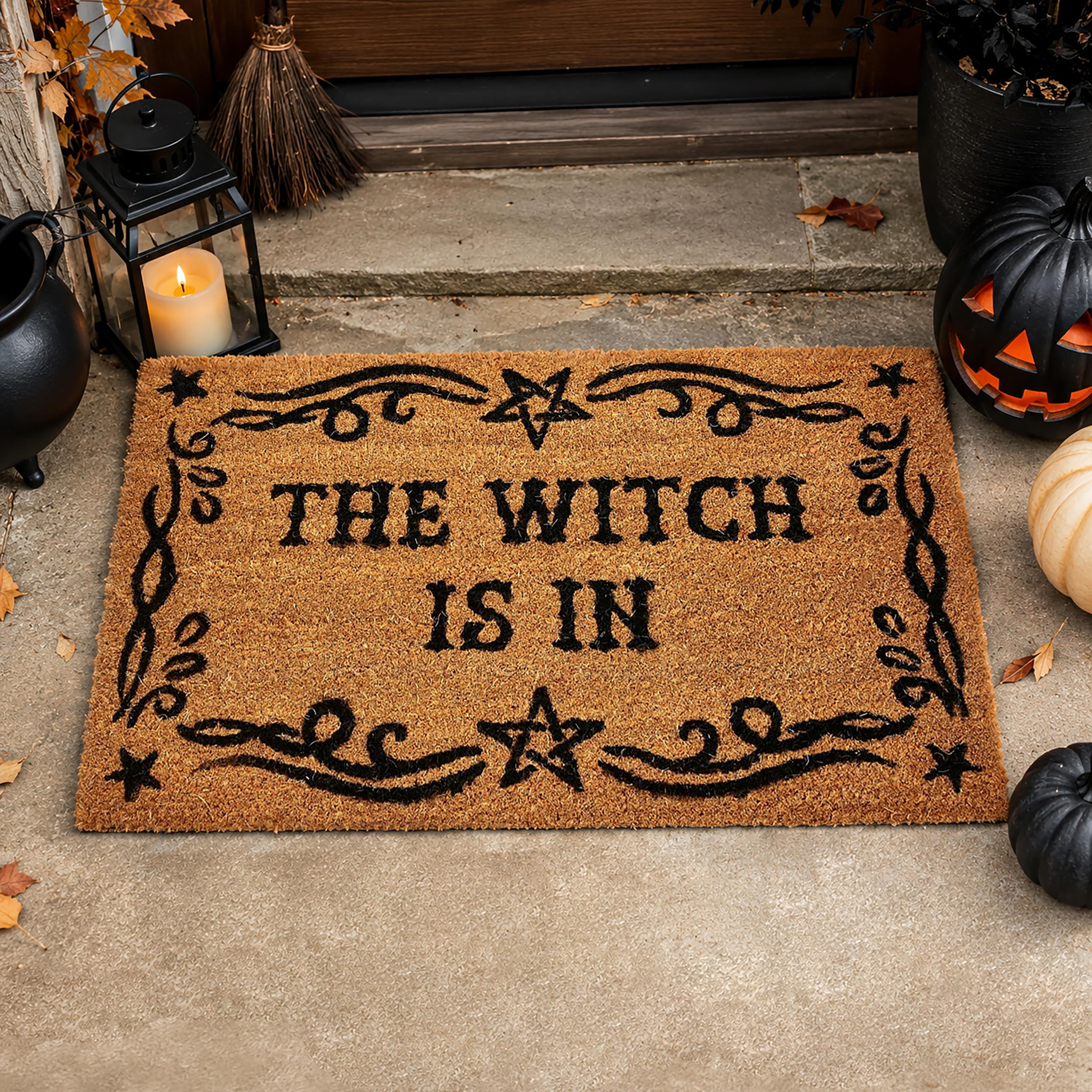 60 x 40 CM Natural Coir Doormat The Witch Is In Front Door Entrance Mat