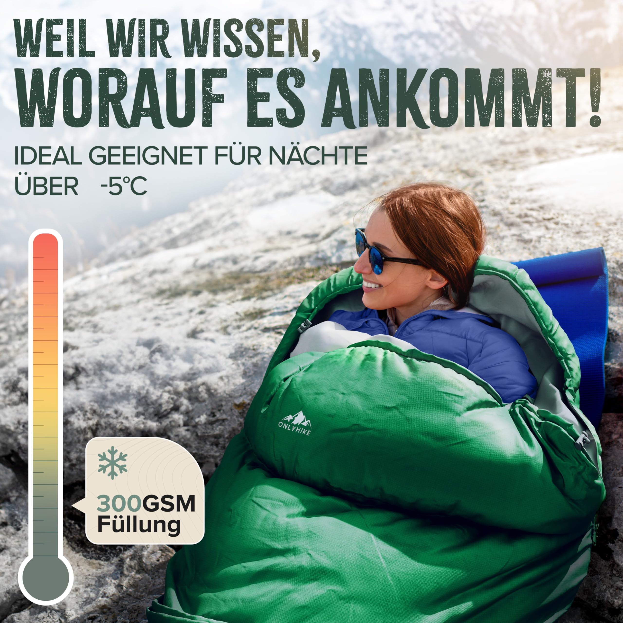 Saco de dormir de invierno y 3 estaciones (-15 °C hasta +15 °C), saco de dormir de invierno cálido y ligero (1700 g), para una noche cálida en camping, trekking, exterior y viajes [M-XL]