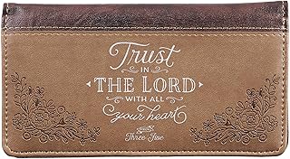 Checkbook Cover for Women & Men Trust in The Lord Christian Brown Wallet, Faux Leather Christian Checkbook Cover for Duplicate Checks & Credit Cards - Proverbs 3:5-6