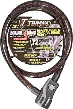 Trimax TAL2572 6 x 25 mm Alarm Lock and Quadra-Braid Cable, Black