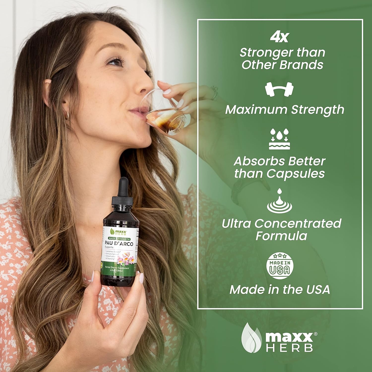 Maxx Herb PAU D'Arco Tincture - Max Strength PAU Darco Extract for Immune Support, Taheebo Tea Inner Bark Absorbs Better Than PAU Darco Capsules – 4 Bottles, 4 Oz Each (240 Servings) - Image 2