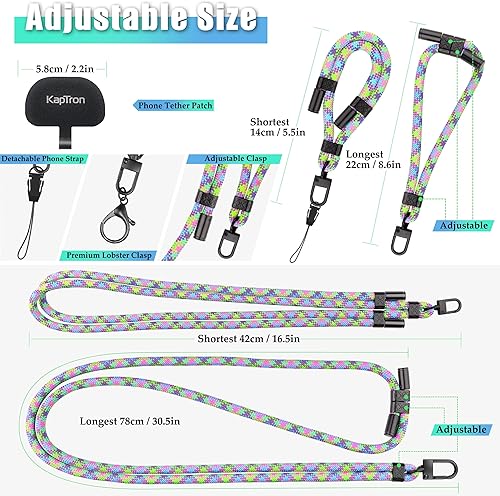 Vista 9 de Cordón universal para teléfono con correa para la muñeca, cordón ajustable para teléfono celular, correa para el cuello y correa para la muñeca