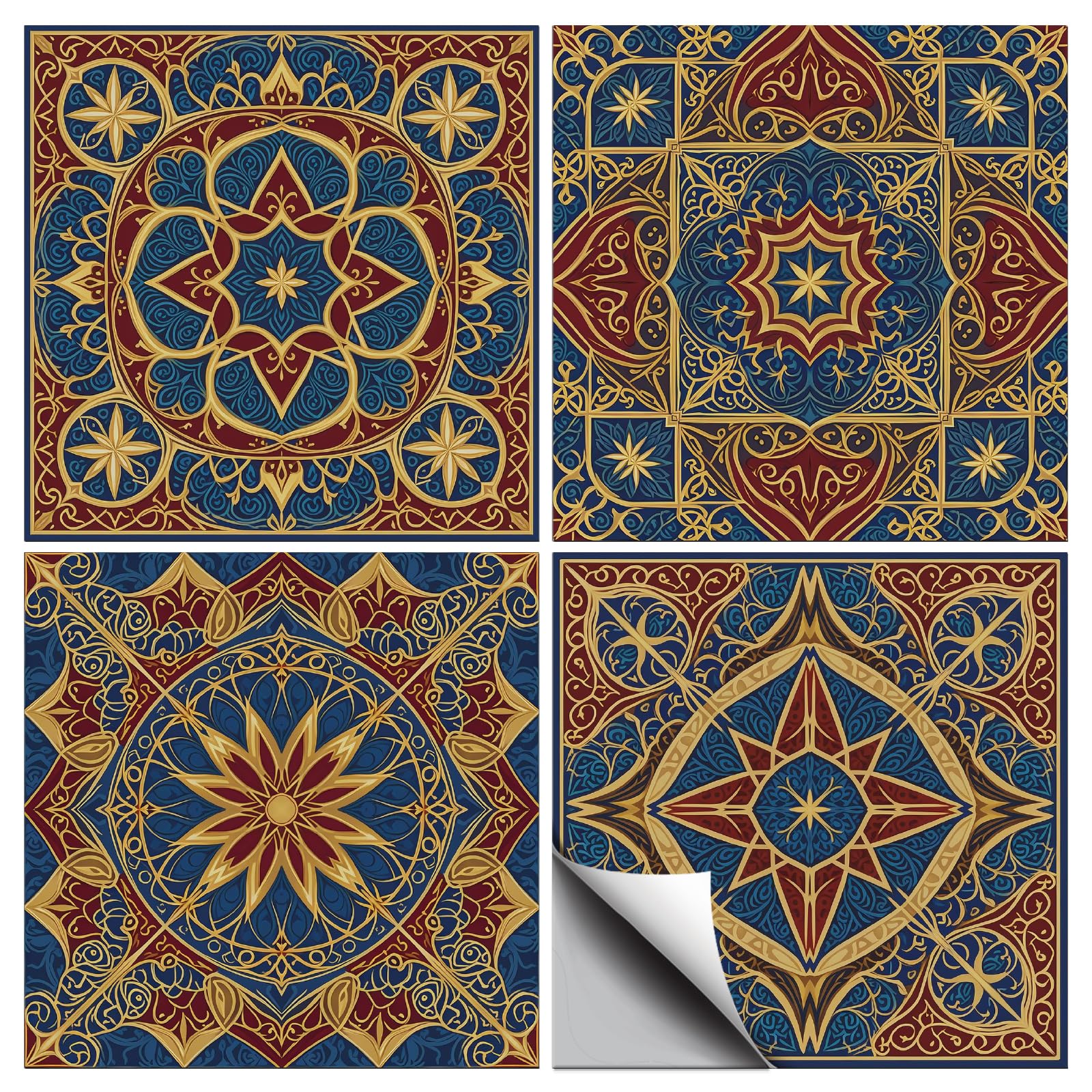 CONCHLERY 36 Pcs 4 Styles Retro Blue Floral Patten Tile Sticker Geometric Brown Floral Patten Wall Tile Stickers Waterproof Self Adhesive Stick on Decals for Kitchen Bathroom Wall Art 4ร4 Inch โ image 1