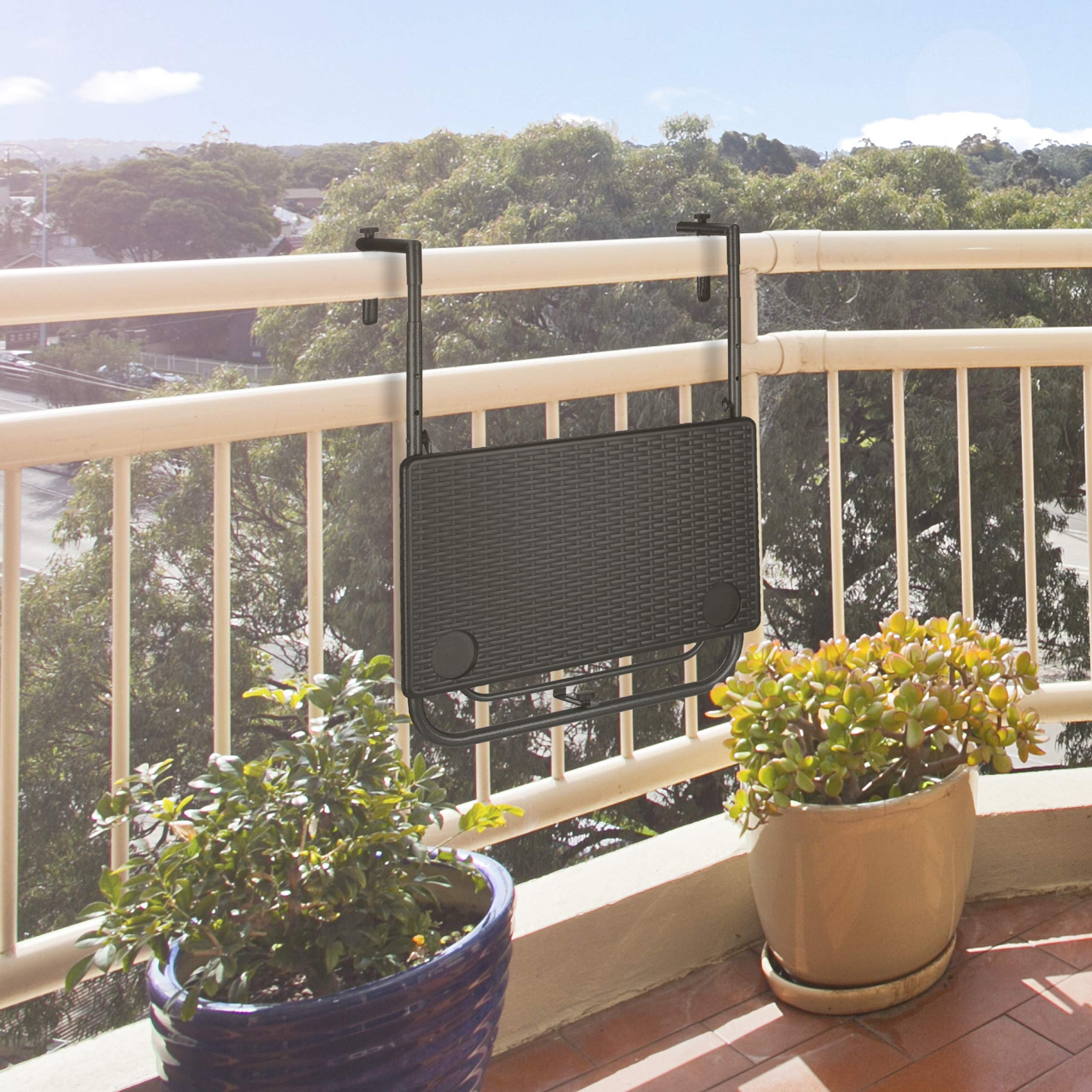 Relaxdays Tavolino Pieghevole da Balcone, Altezza Regolabile 59,5 x 36 cm, Marrone