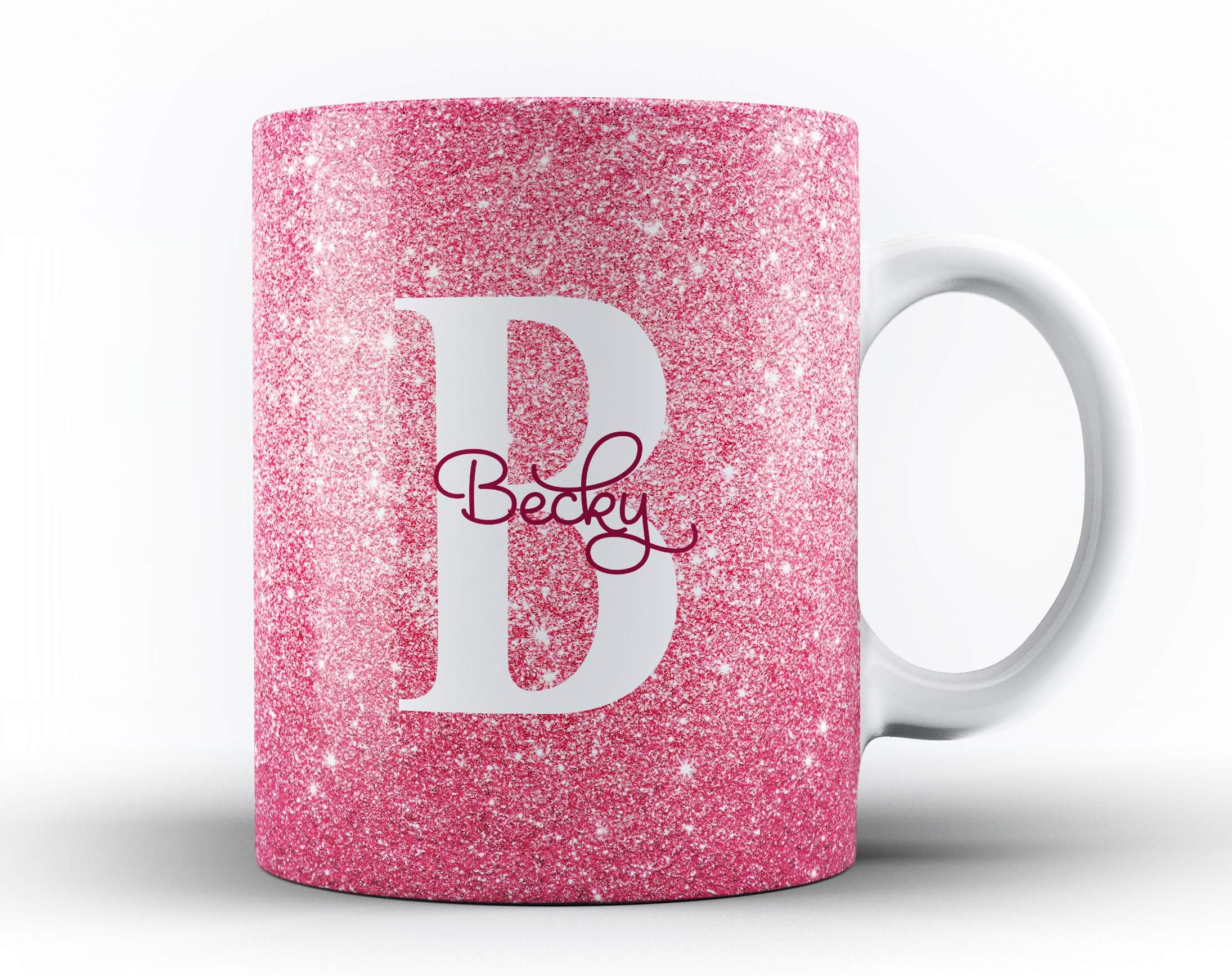 Studio RB Personalised Marble/Pattern Mug. 13. Hot Pink Sparkle with Initial & Name