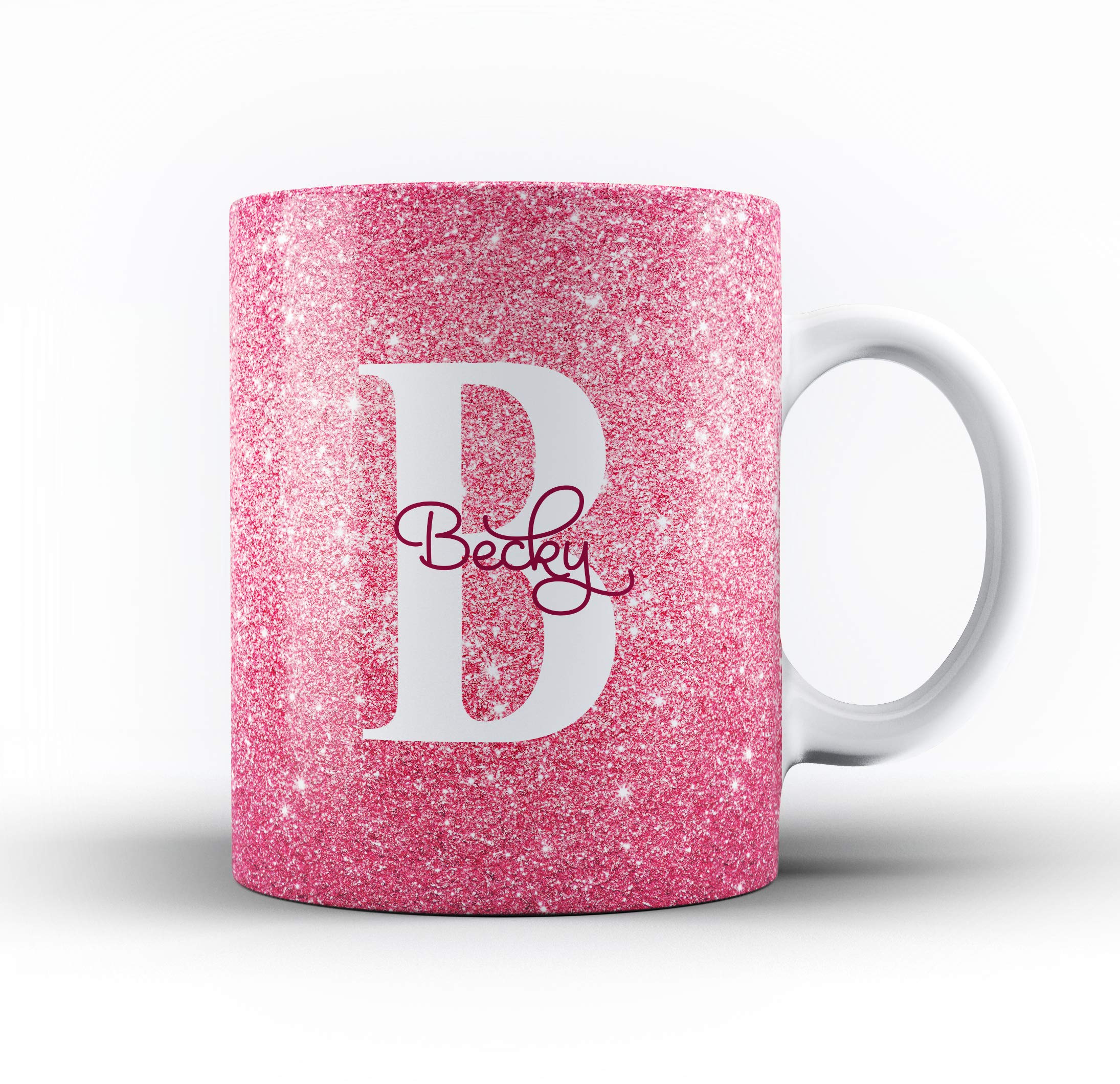 Studio RB Personalised Marble/Pattern Mug. 13. Hot Pink Sparkle with Initial & Name