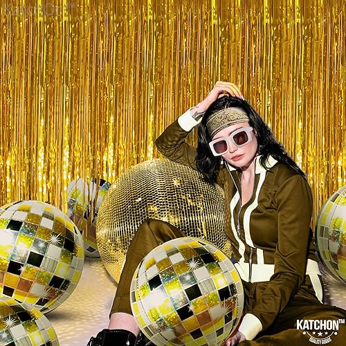 Miniatura 5 de KatchOn, Globos de bola de discoteca brillantes, grandes de 22 pulgadas, paquete de 12, globos de disco negros y plateados de aluminio para