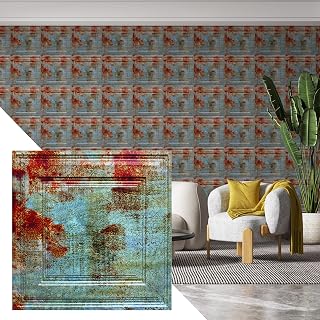 Dundee Deco Rusty Traditional Old Tin Roof Lay in, PVC 3D Decorative Ceiling Panel, 2 ft X 2 ft (60cm X 60cm), 4 sq ft (0.37 sq m) Each