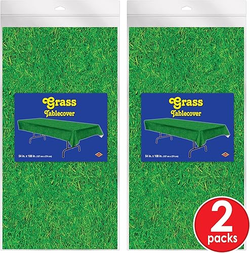 Miniatura 3 de Beistle Mantel rectangular de plástico desechable con estampado de césped, 54 x 108 pulgadas, 2 piezas