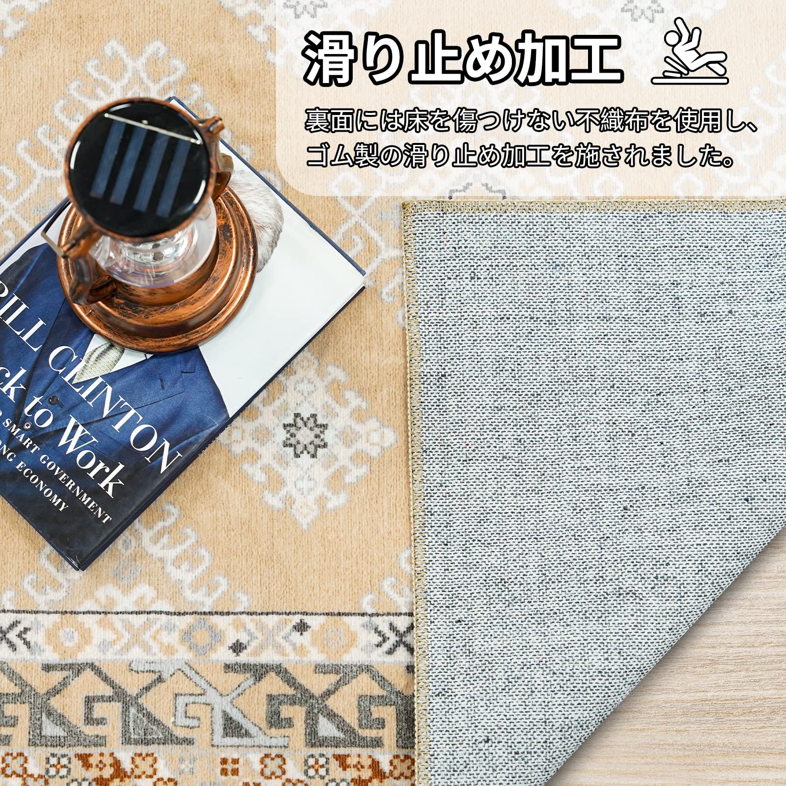 Amazon | ラグ カーペット 滑り止め付き 約2畳 抗菌・ 防ダニ 床暖房