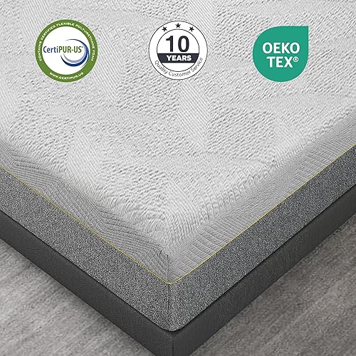 Miniatura 5 de Dyonery Colchón de espuma viscoelástica matrimonial de 10 pulgadas, colchón de gel de té verde refrescante en una caja, funda de colchón de bambú